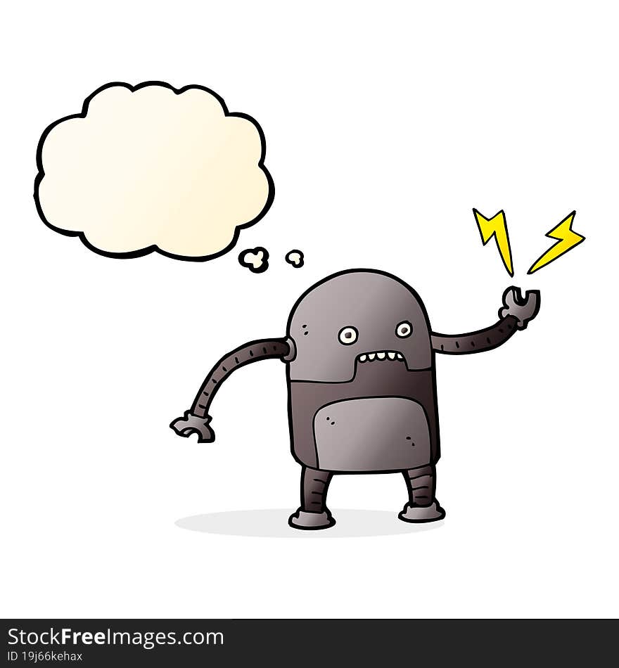 funny cartoon robot with thought bubble