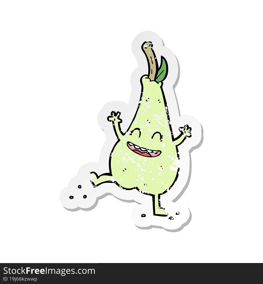 Retro Distressed Sticker Of A Cartoon Happy Dancing Pear