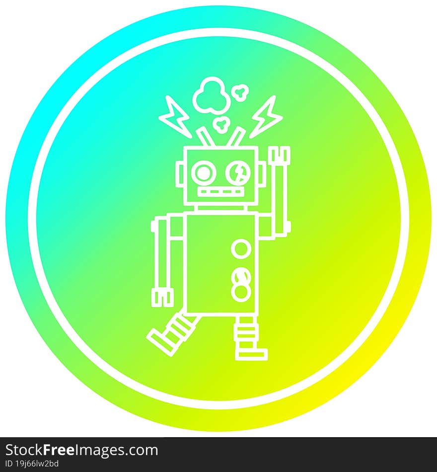 malfunctioning robot circular icon with cool gradient finish. malfunctioning robot circular icon with cool gradient finish