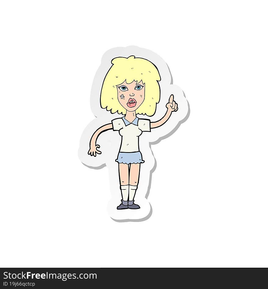 sticker of a cartoon tough woman with idea