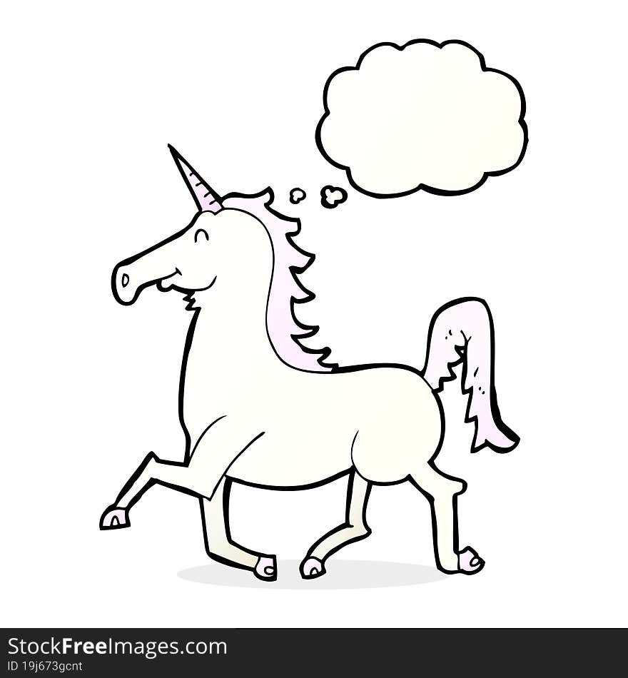 cartoon unicorn with thought bubble