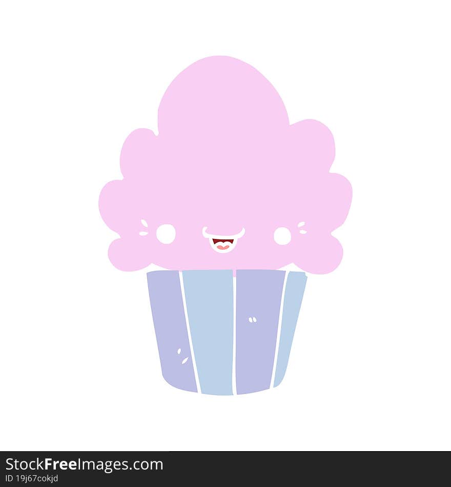 flat color style cartoon cupcake with face