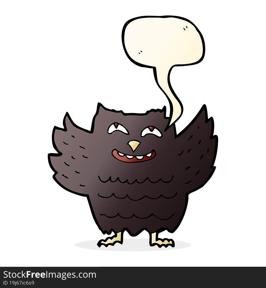 cartoon happy owl with speech bubble