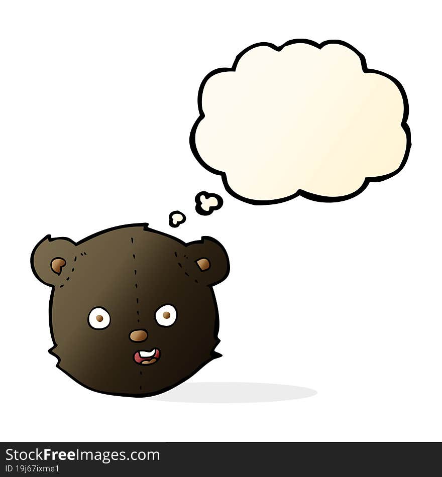 cartoon black teddy bear head with thought bubble