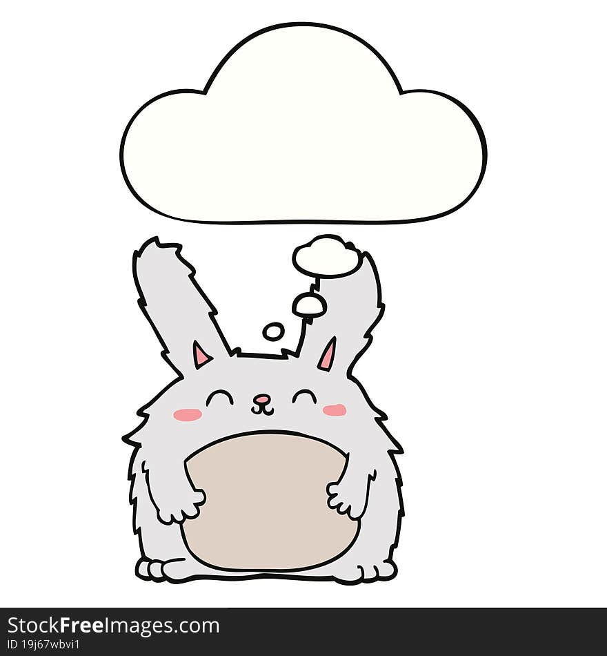 cartoon furry rabbit with thought bubble. cartoon furry rabbit with thought bubble