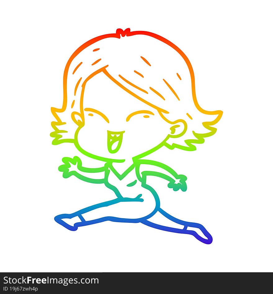 rainbow gradient line drawing of a happy cartoon girl