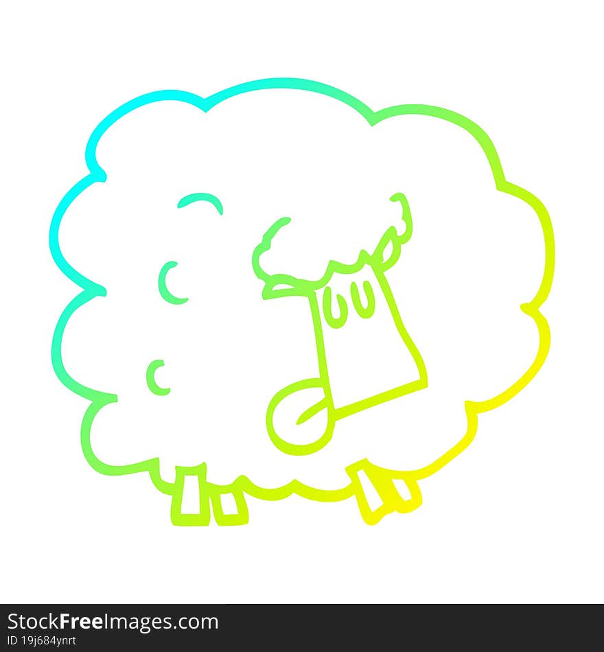 cold gradient line drawing of a cartoon funny sheep