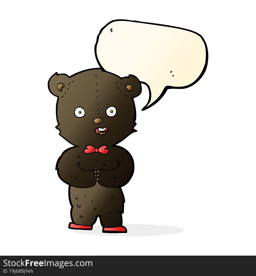 cartoon teddy black bear with speech bubble