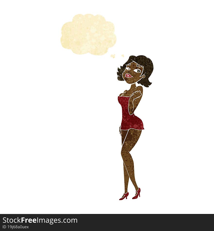 Cartoon Attractive Woman In Short Dress With Thought Bubble