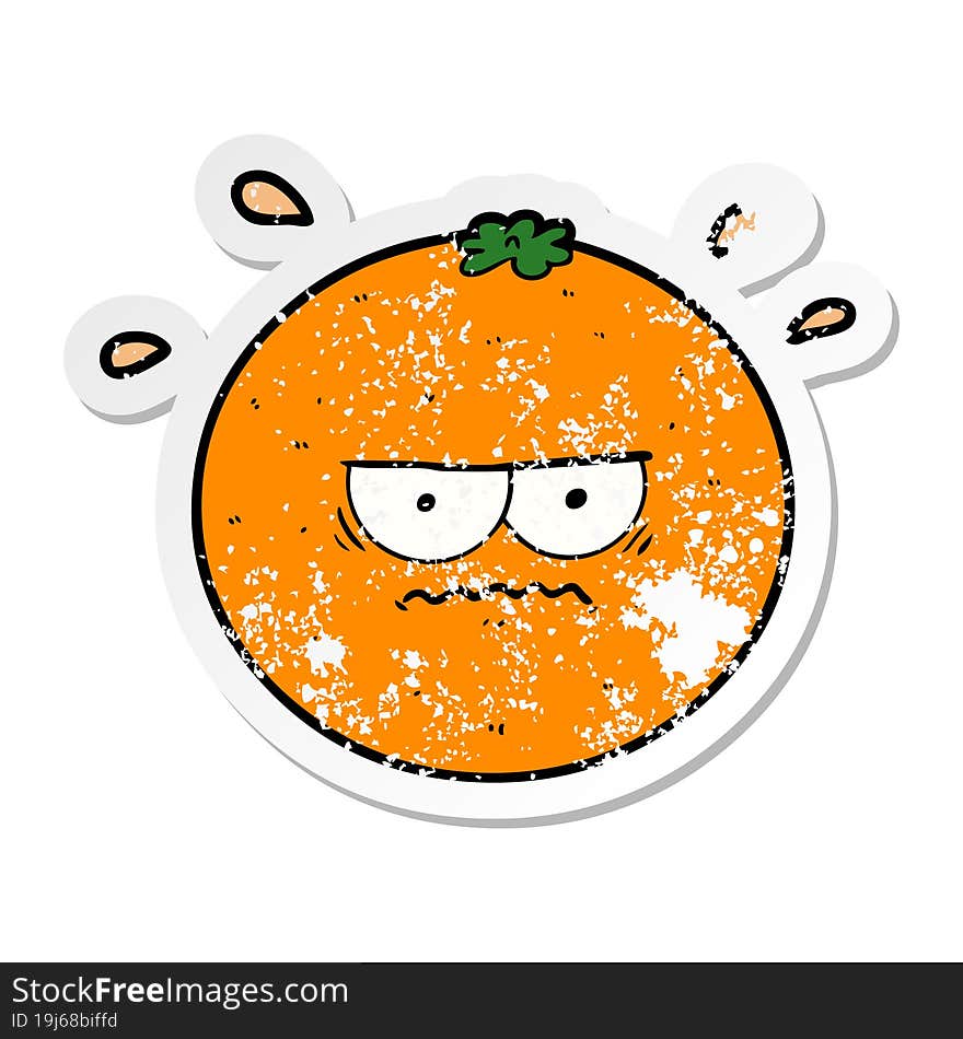 distressed sticker of a cartoon angry orange