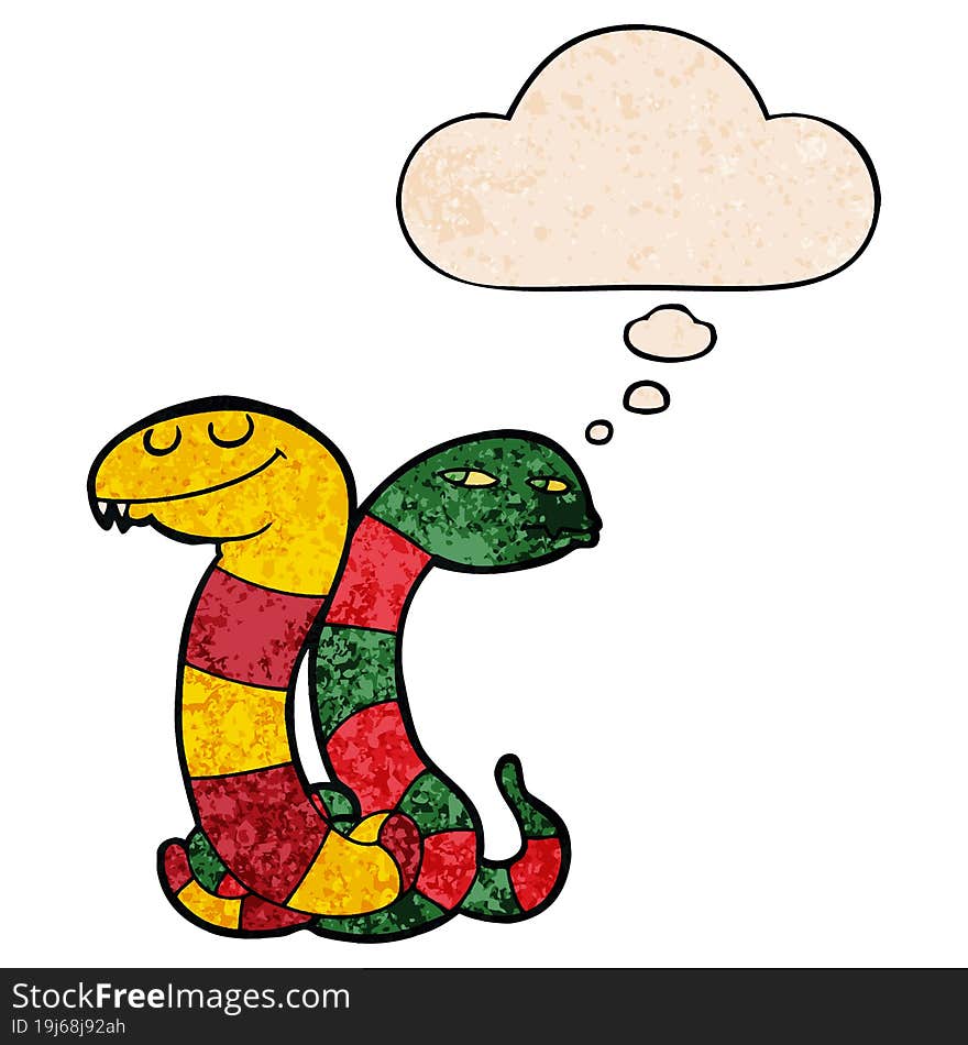 cartoon snakes with thought bubble in grunge texture style. cartoon snakes with thought bubble in grunge texture style