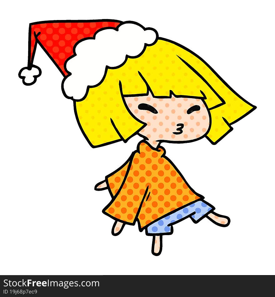 hand drawn christmas cartoon of kawaii girl