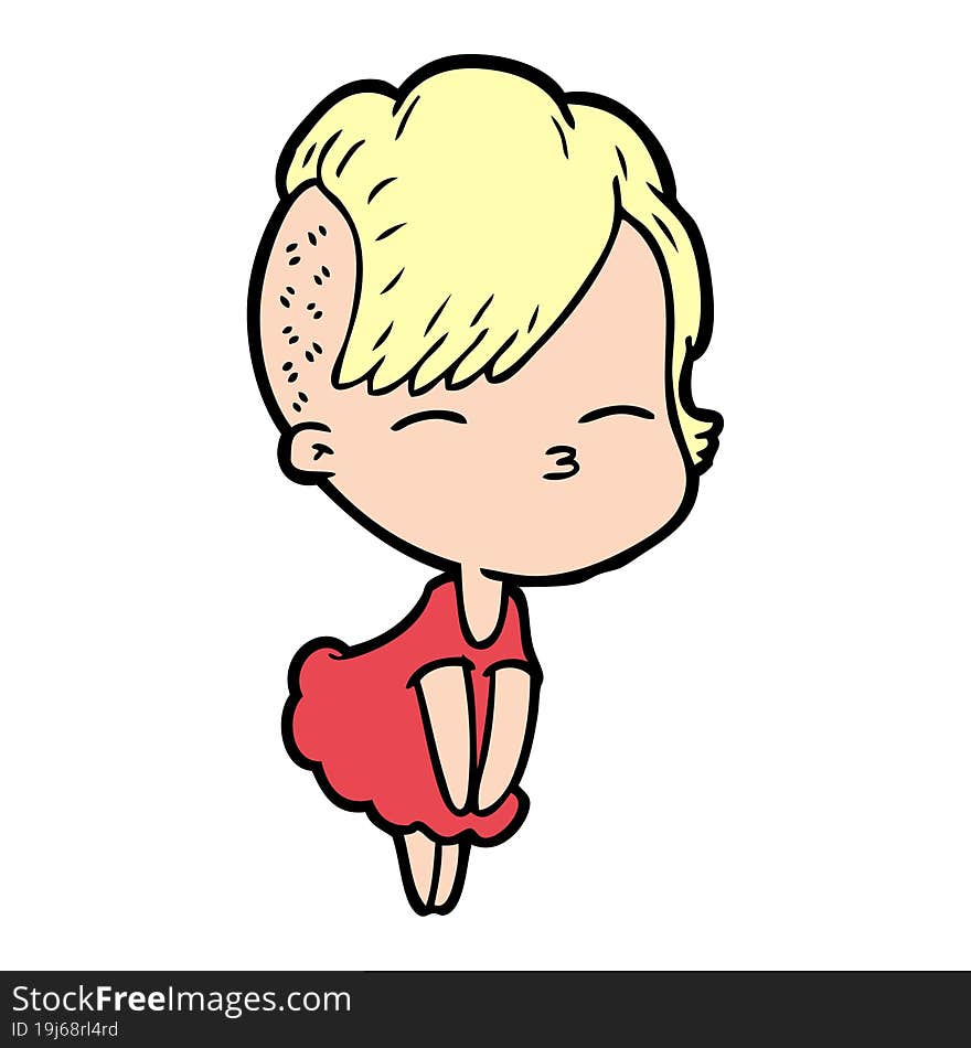 cartoon squinting girl in dress. cartoon squinting girl in dress