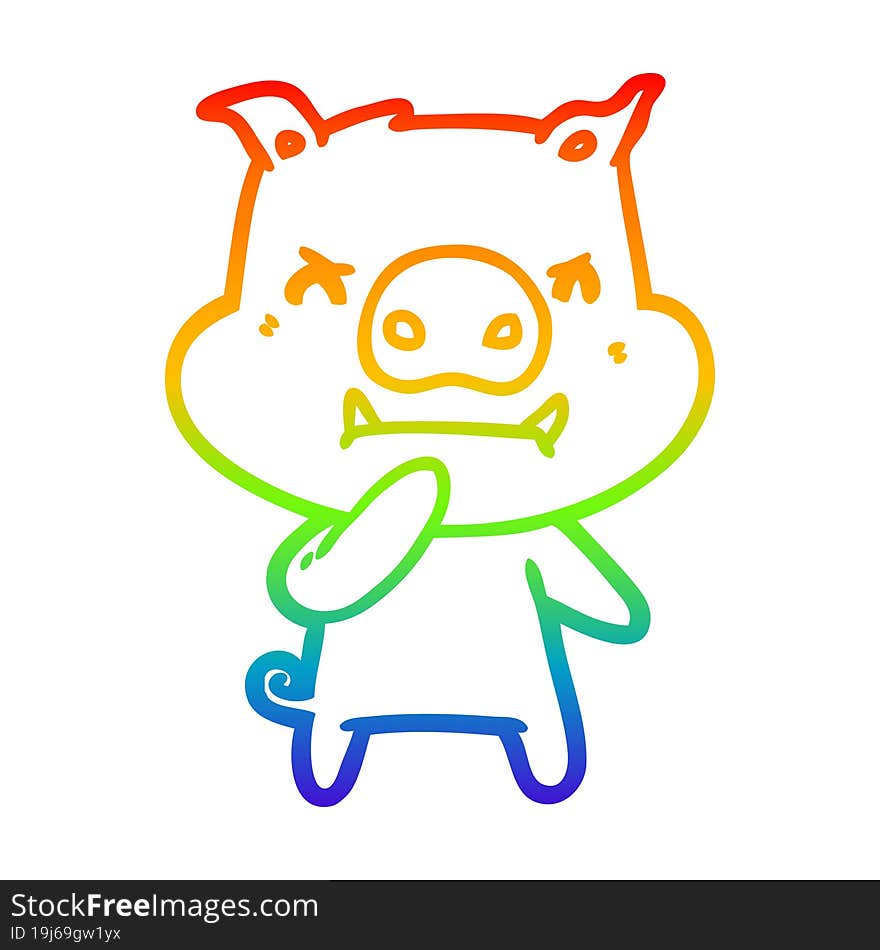 rainbow gradient line drawing of a angry cartoon pig