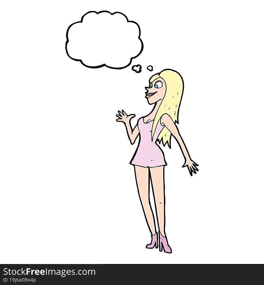 Cartoon Woman In Pink Dress With Thought Bubble