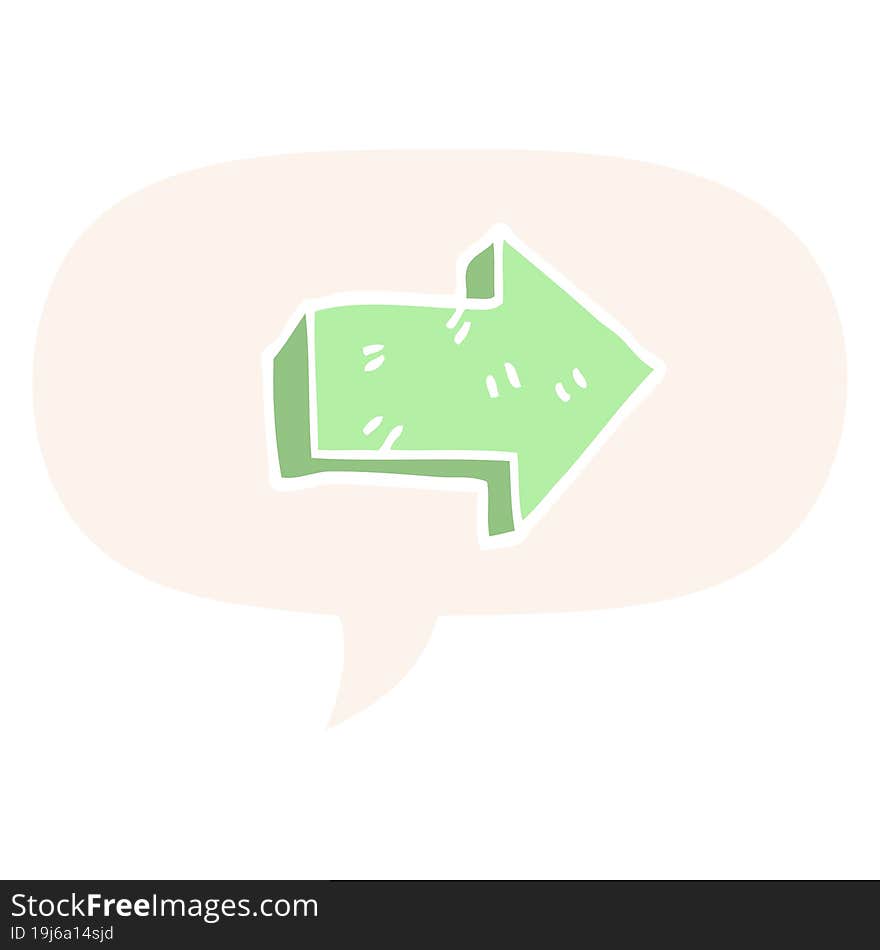 cartoon pointing arrow and speech bubble in retro style