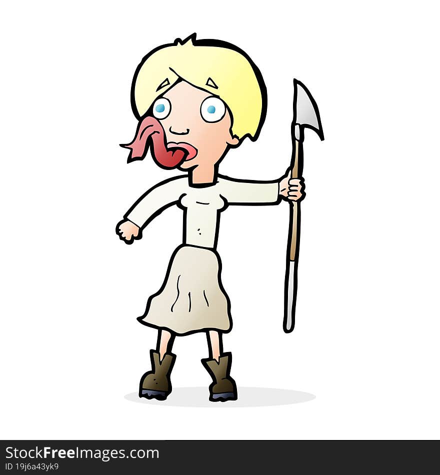 cartoon woman with spear sticking out tongue