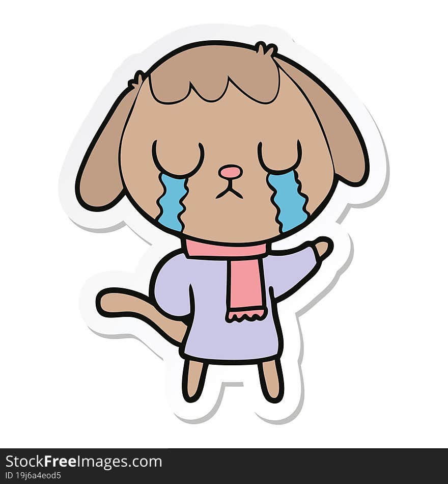 sticker of a cute cartoon dog crying