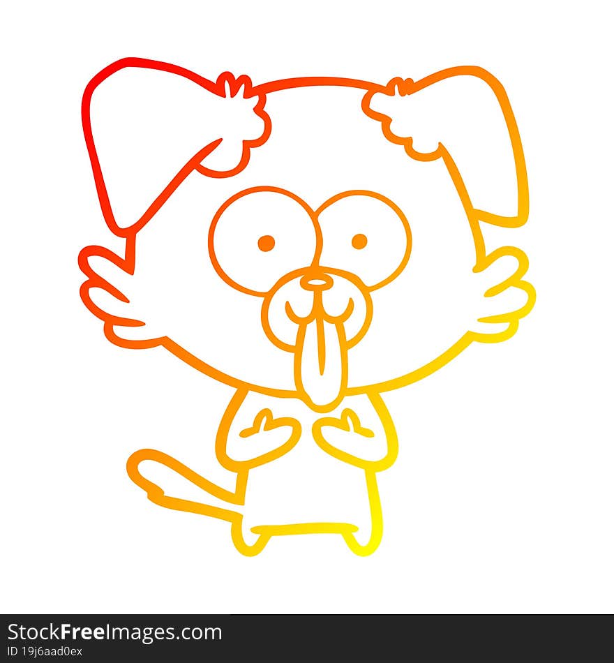 warm gradient line drawing of a cartoon dog with tongue sticking out