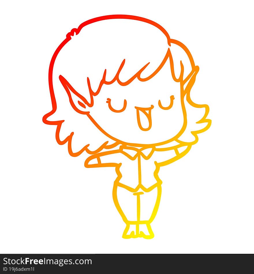 warm gradient line drawing cartoon elf girl