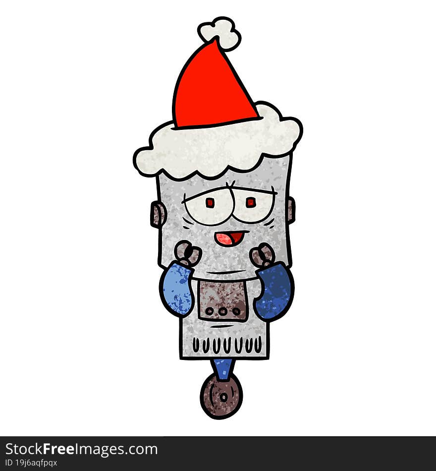 textured cartoon of a robot wearing santa hat