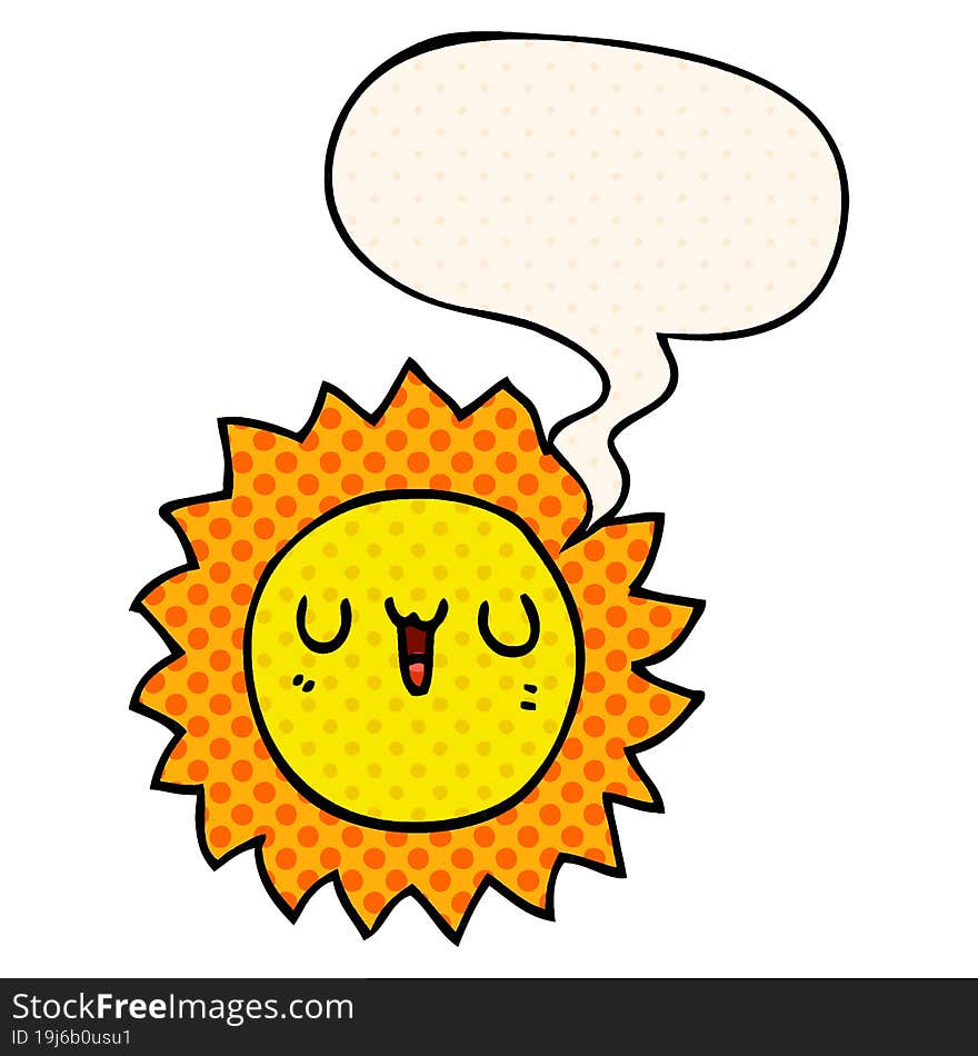 cartoon sun and speech bubble in comic book style