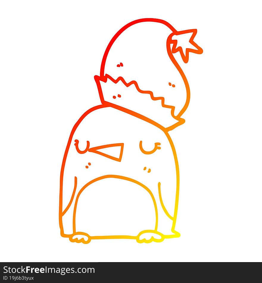 warm gradient line drawing cute christmas penguin