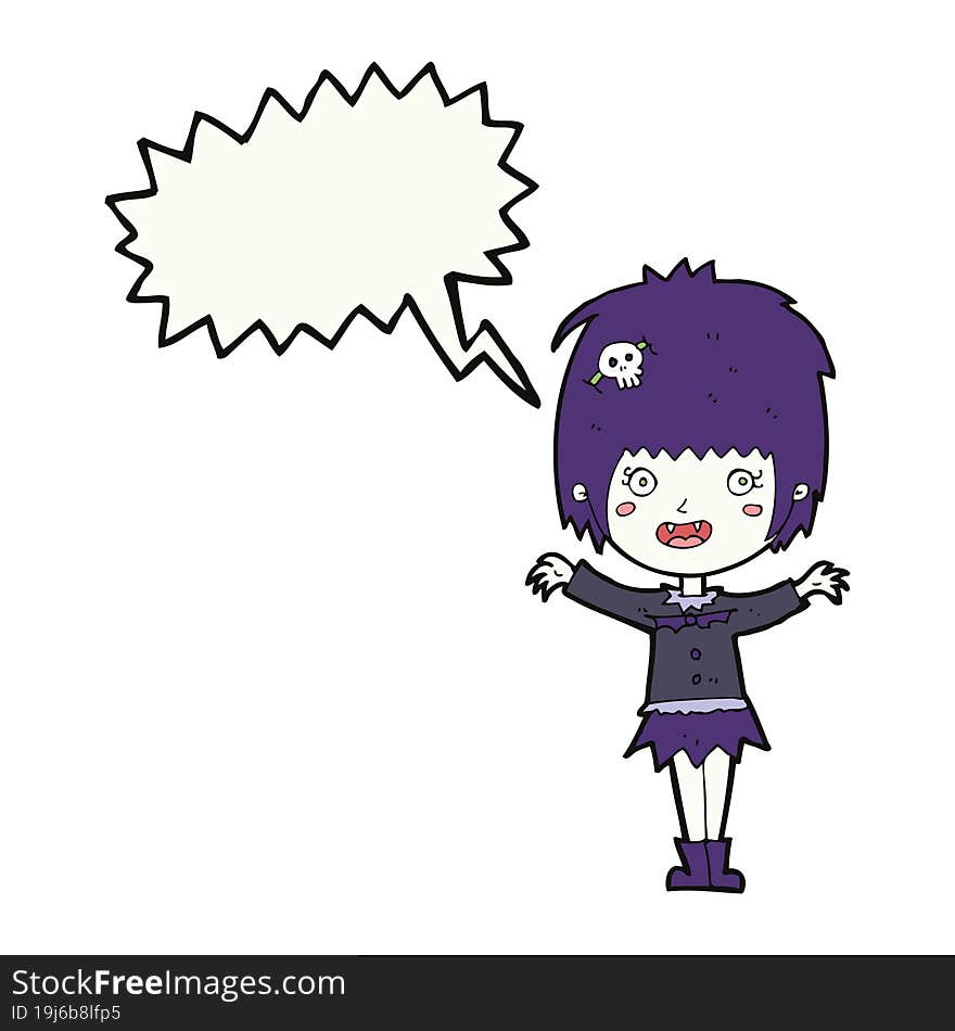 cartoon happy vampire girl with speech bubble