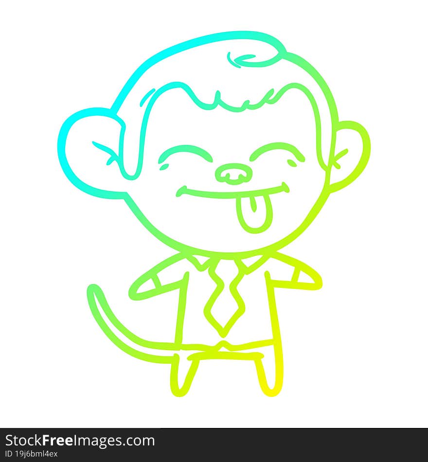 cold gradient line drawing funny cartoon monkey wearing shirt and tie