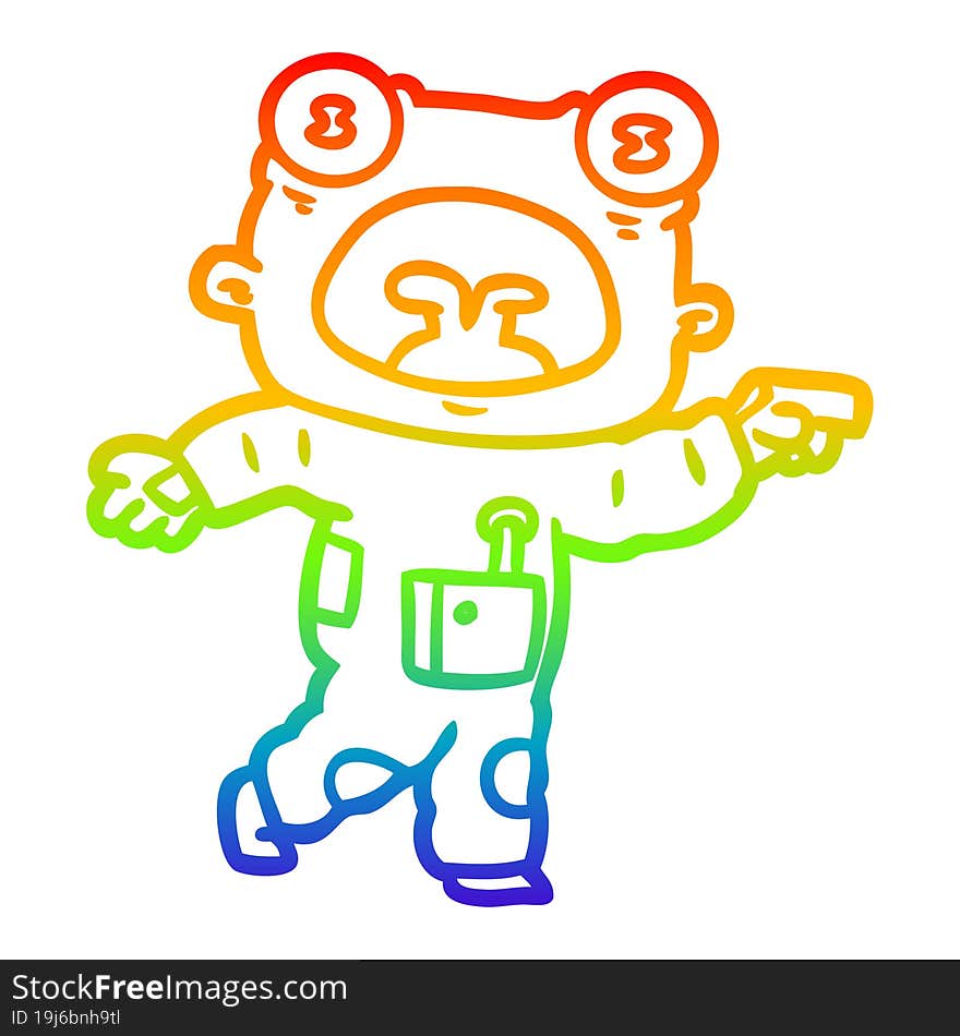 rainbow gradient line drawing of a cartoon weird alien communicating