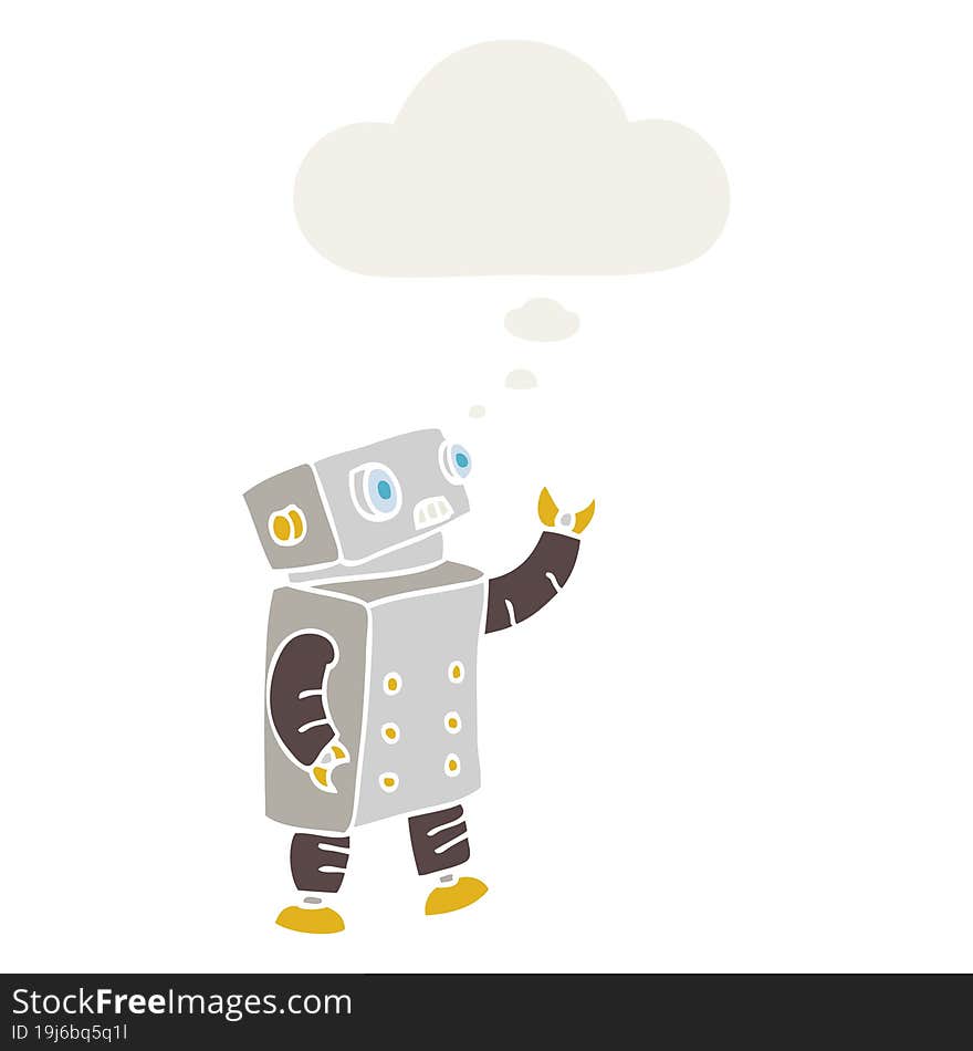 cartoon robot and thought bubble in retro style