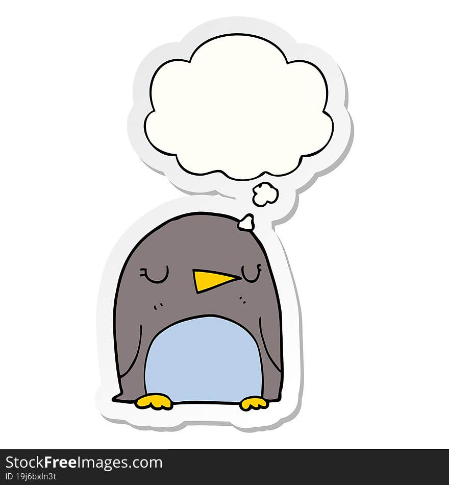 cartoon penguin and thought bubble as a printed sticker