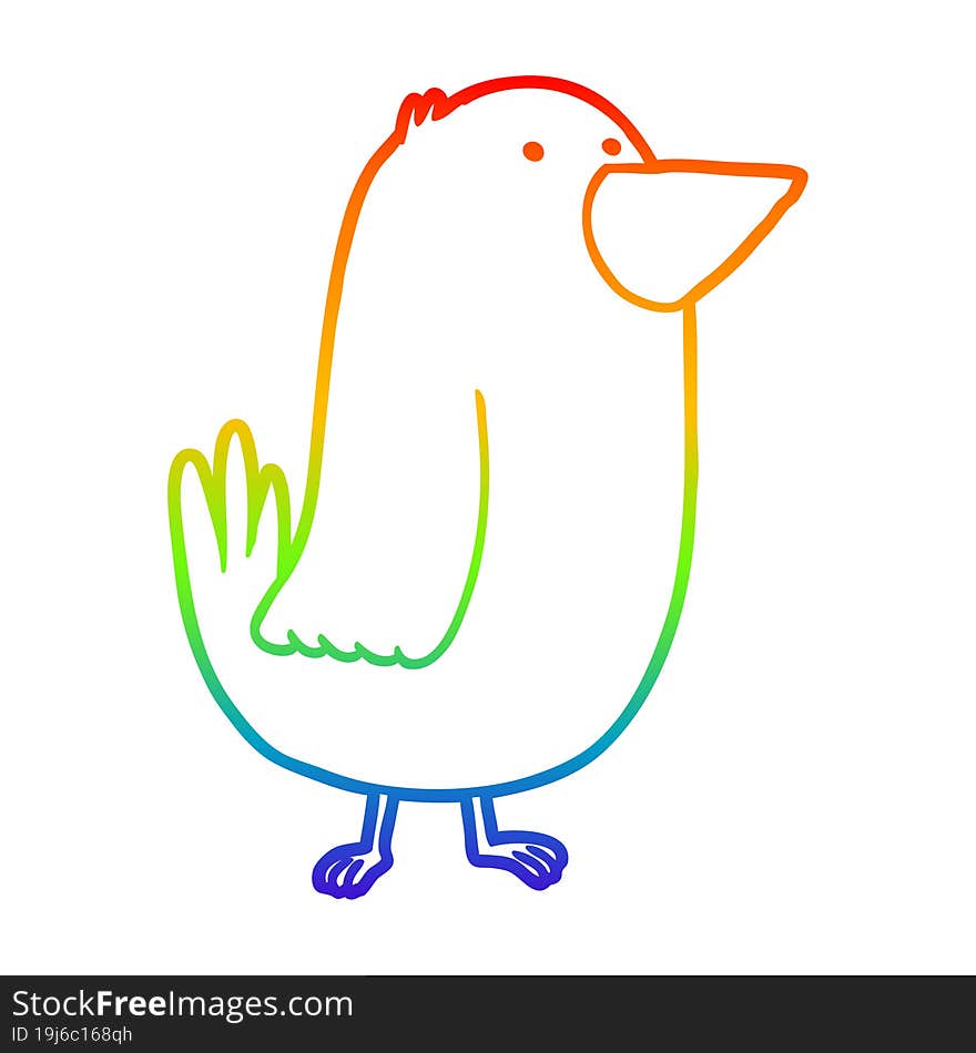 rainbow gradient line drawing of a cartoon bird