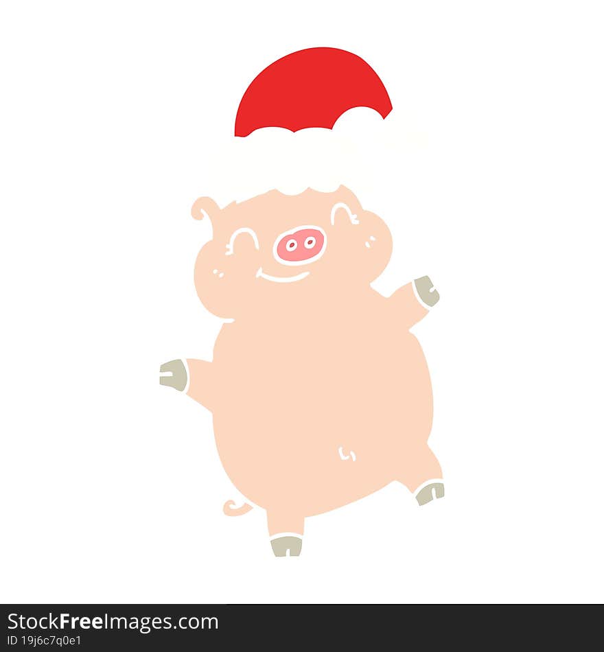 flat color style cartoon happy christmas pig