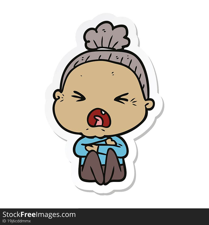 sticker of a cartoon angry old woman