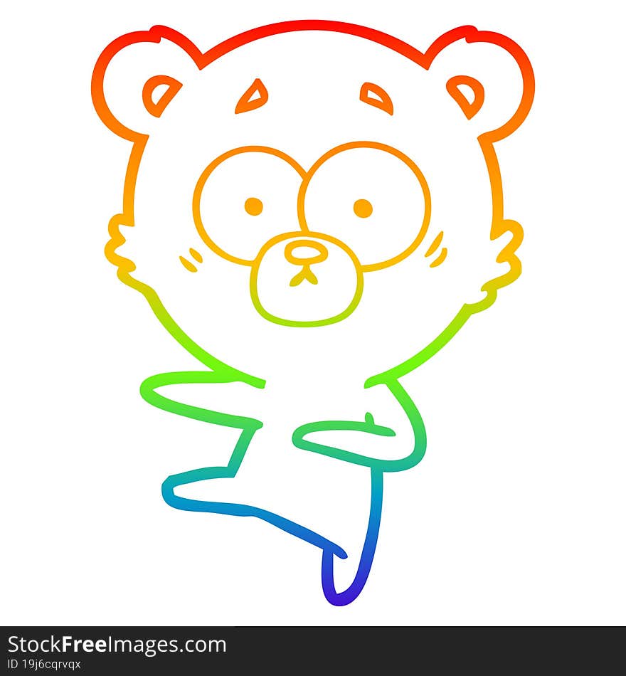 Rainbow Gradient Line Drawing Nervous Dancing Bear Cartoon