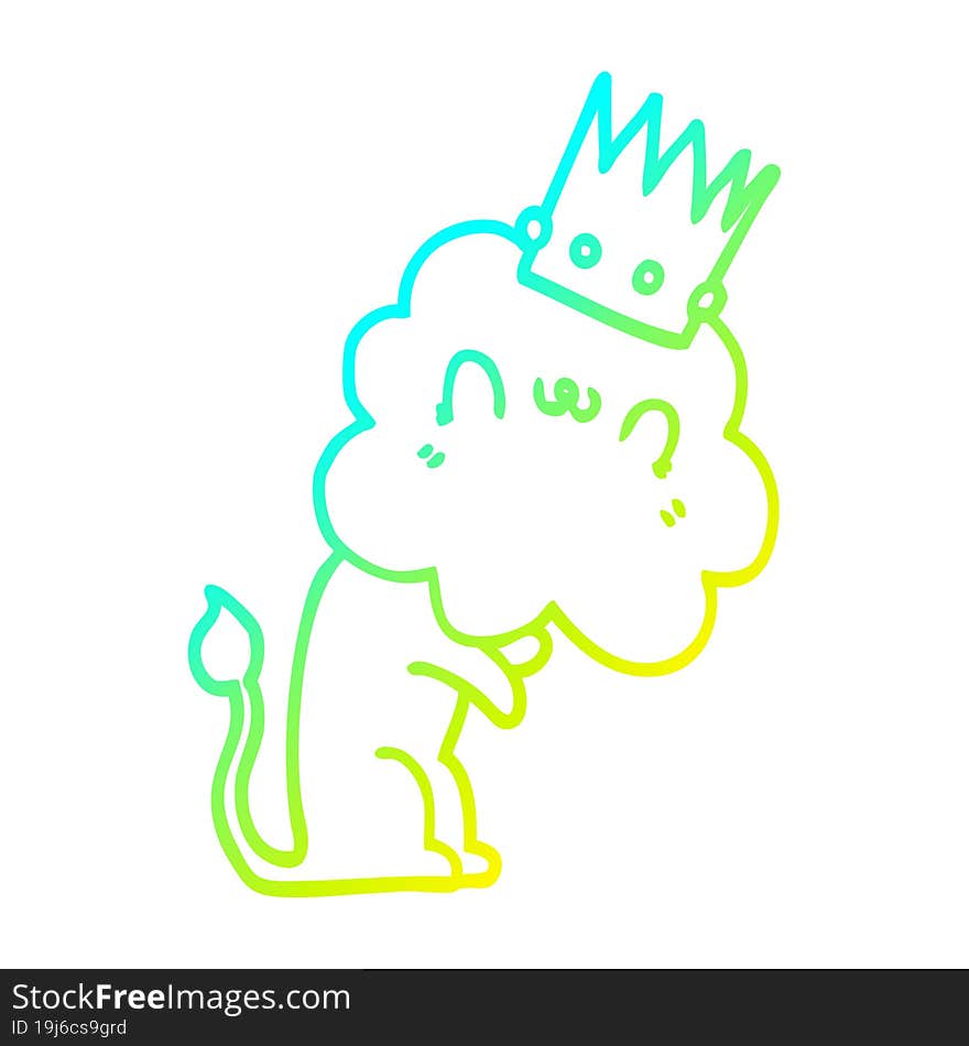 Cold Gradient Line Drawing Cartoon Lion With Crown