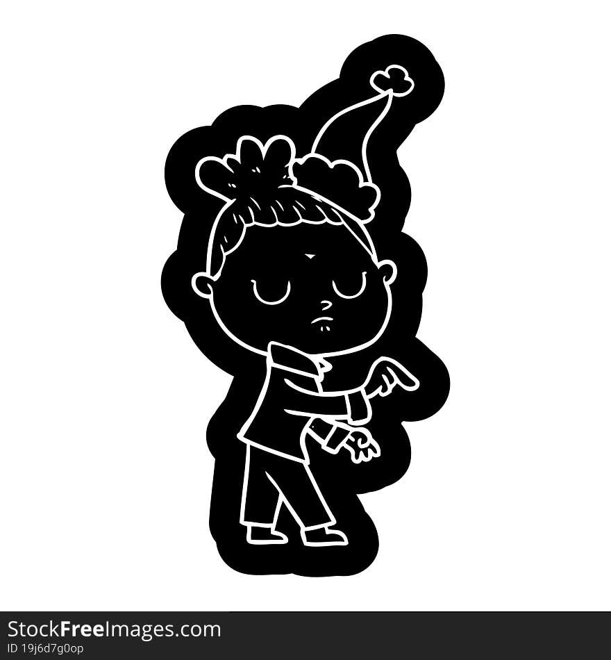 Cartoon Icon Of A Calm Woman Wearing Santa Hat