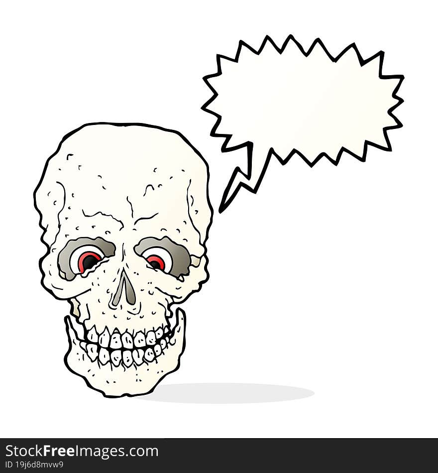 cartoon spooky skull with speech bubble