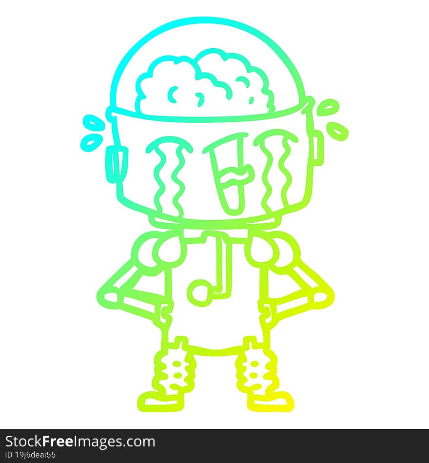 cold gradient line drawing cartoon crying robot