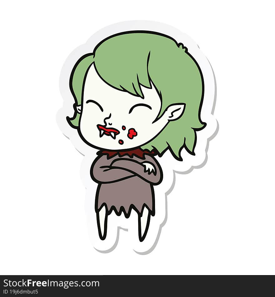 sticker of a cartoon vampire girl with blood on cheek