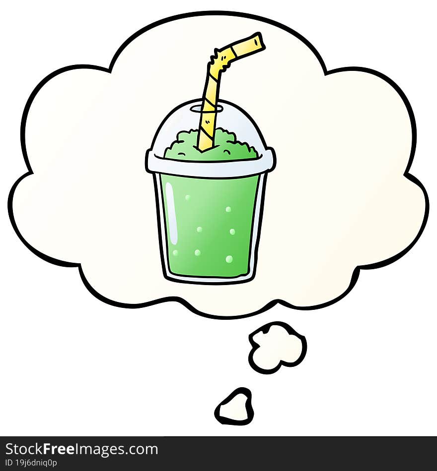 Cartoon Iced Smoothie And Thought Bubble In Smooth Gradient Style