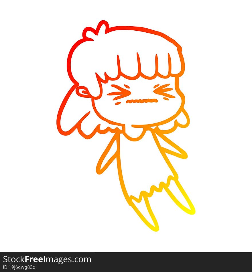 warm gradient line drawing cartoon angry girl