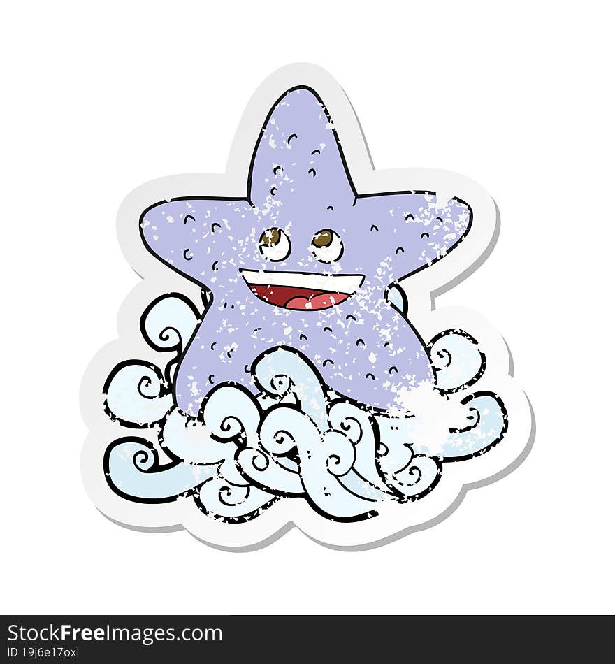 retro distressed sticker of a cartoon starfish