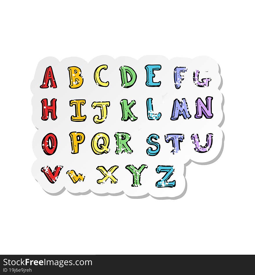 Retro Distressed Sticker Of A Cartoon Alphabet