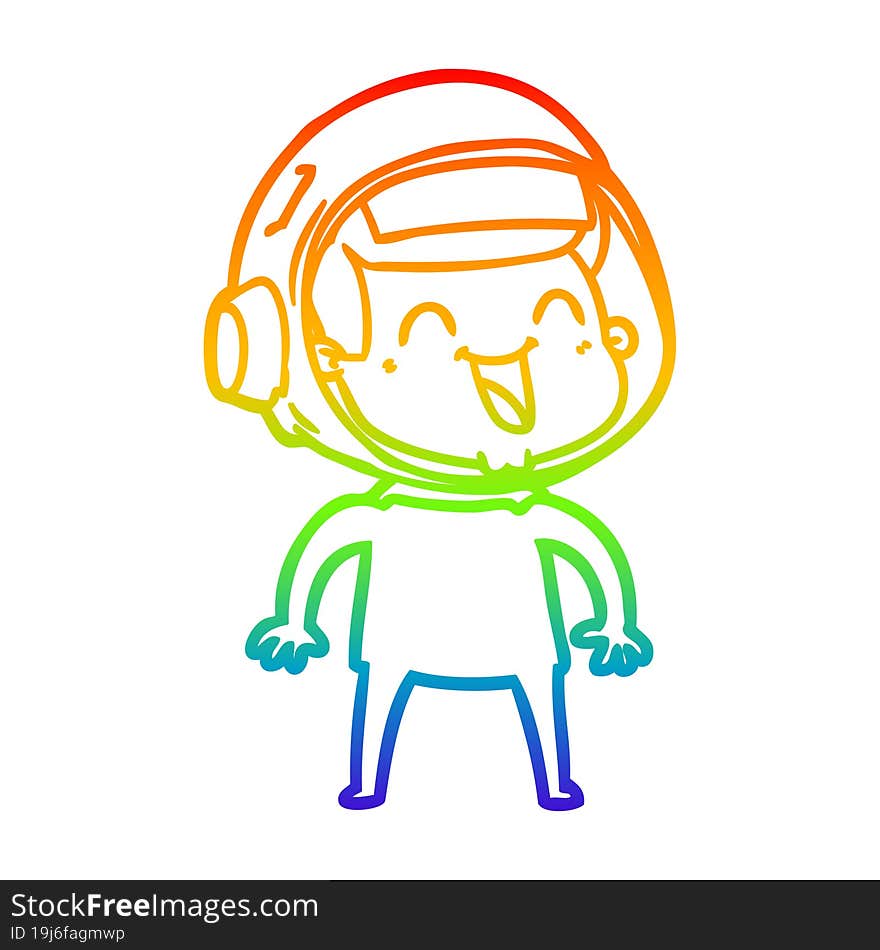 Rainbow Gradient Line Drawing Happy Cartoon Astronaut