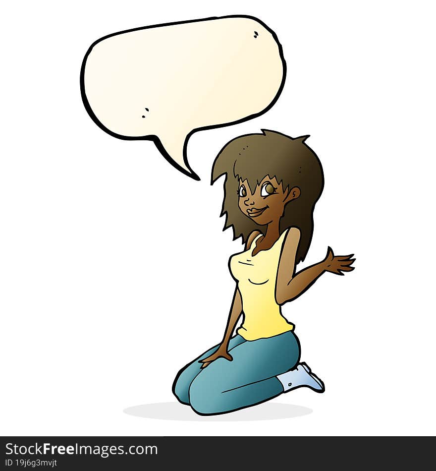 Cartoon Pretty Girl Waving With Speech Bubble