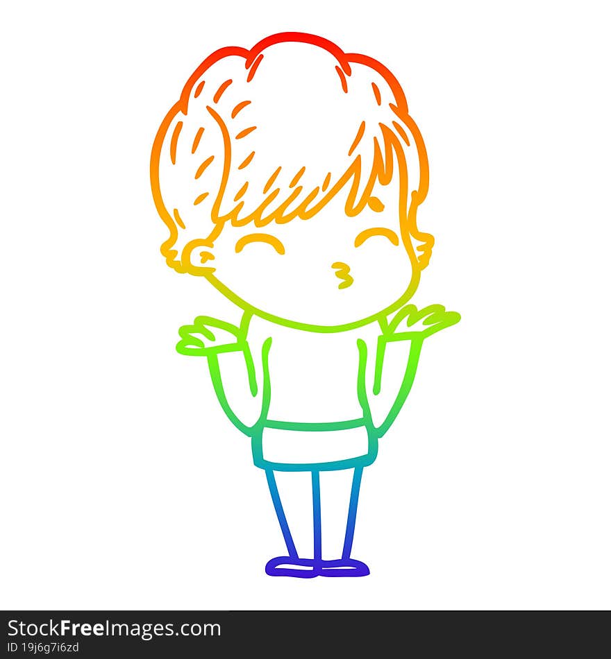 rainbow gradient line drawing of a cartoon woman thinking