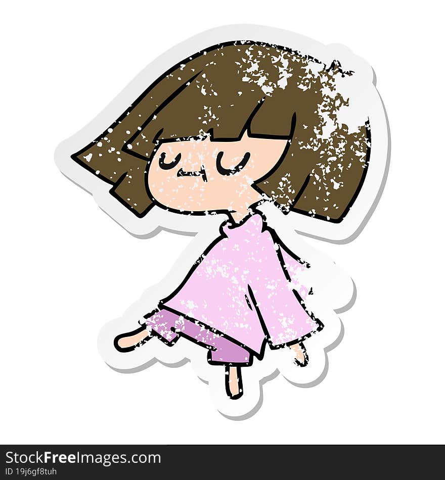 Distressed Sticker Cartoon Of Cute Kawaii Girl