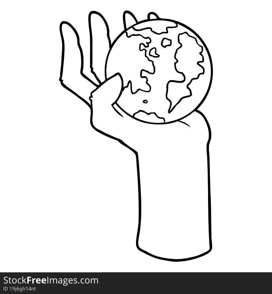 cartoon hand holding whole earth. cartoon hand holding whole earth